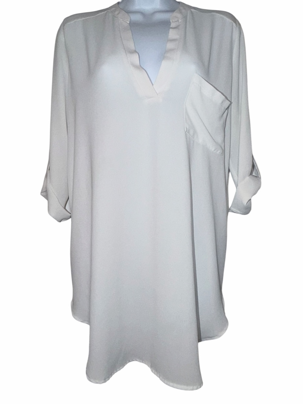 Lush White V-Neck Roll-Sleeve Blouse - Size M